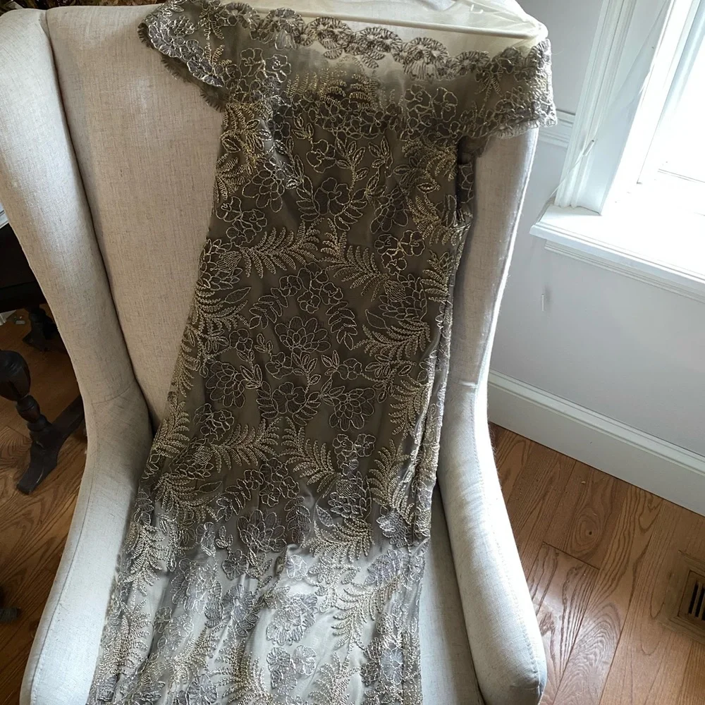 Tadashi Shoji Illusion Off the Shoulder Lace Gown - Picture 7 of 10